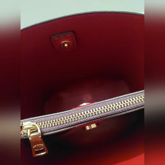 Coach New York Red Leather Floral Tower Crossbody Handbag No K2179-C7975 - Picture 7 of 10